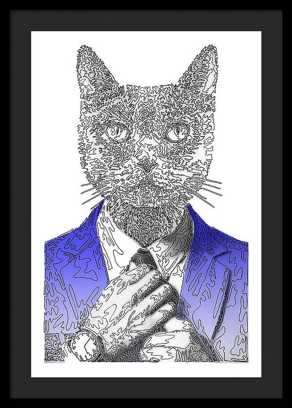 BLUE Cool Cat - Framed Print