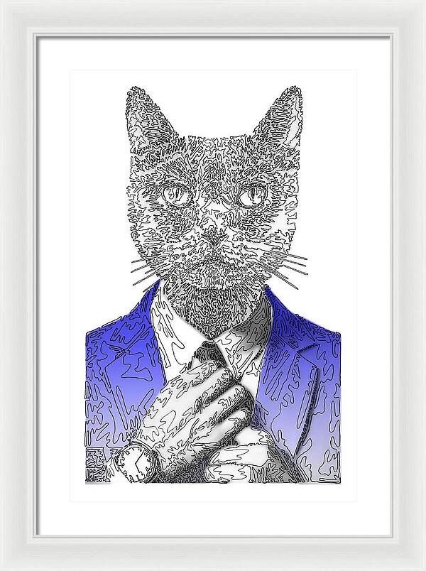 BLUE Cool Cat - Framed Print