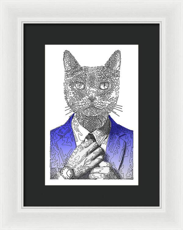 BLUE Cool Cat - Framed Print