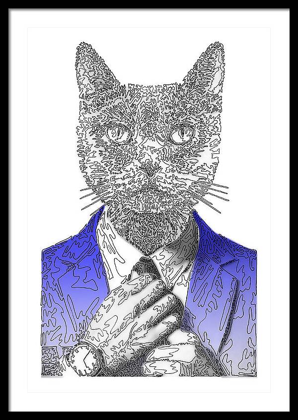 BLUE Cool Cat - Framed Print