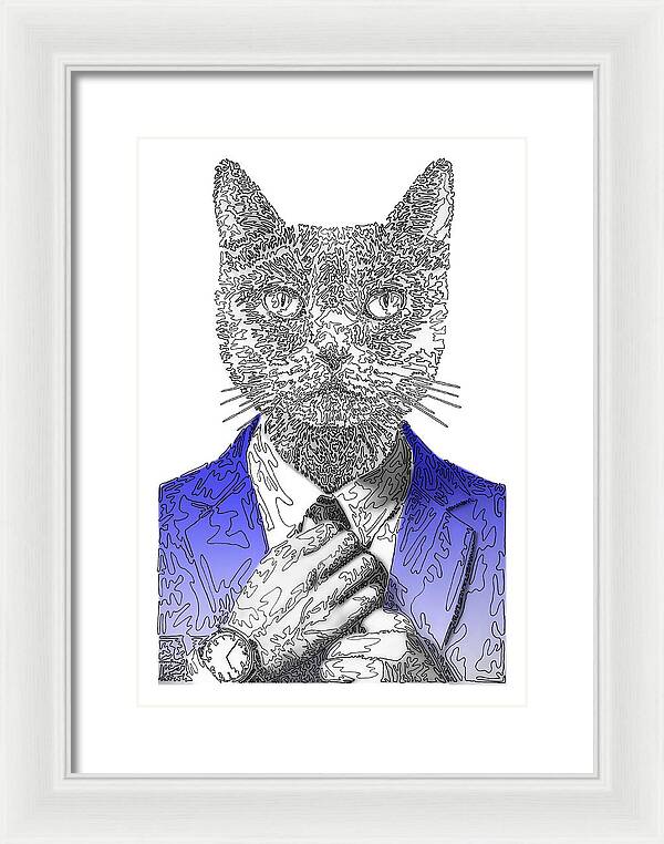 BLUE Cool Cat - Framed Print
