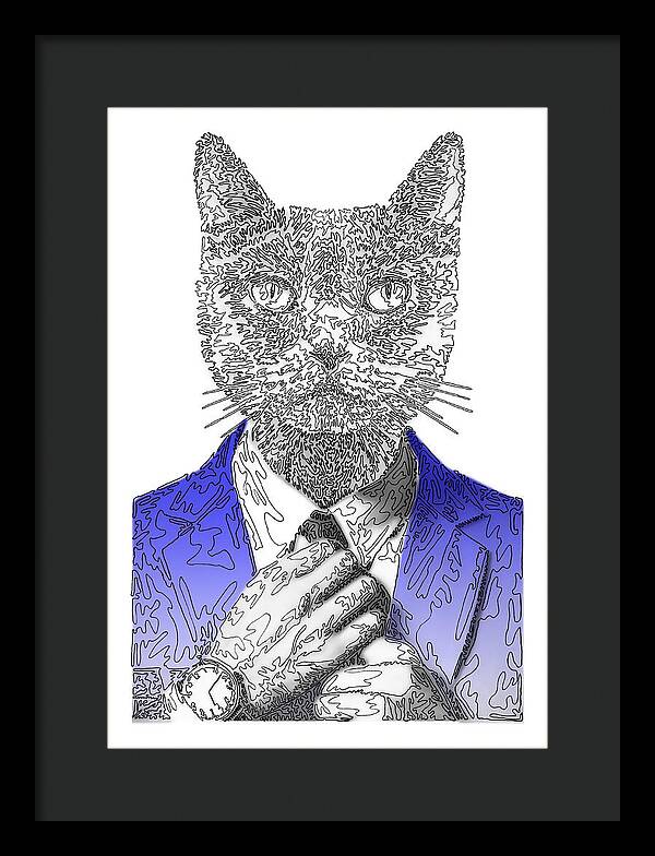 BLUE Cool Cat - Framed Print