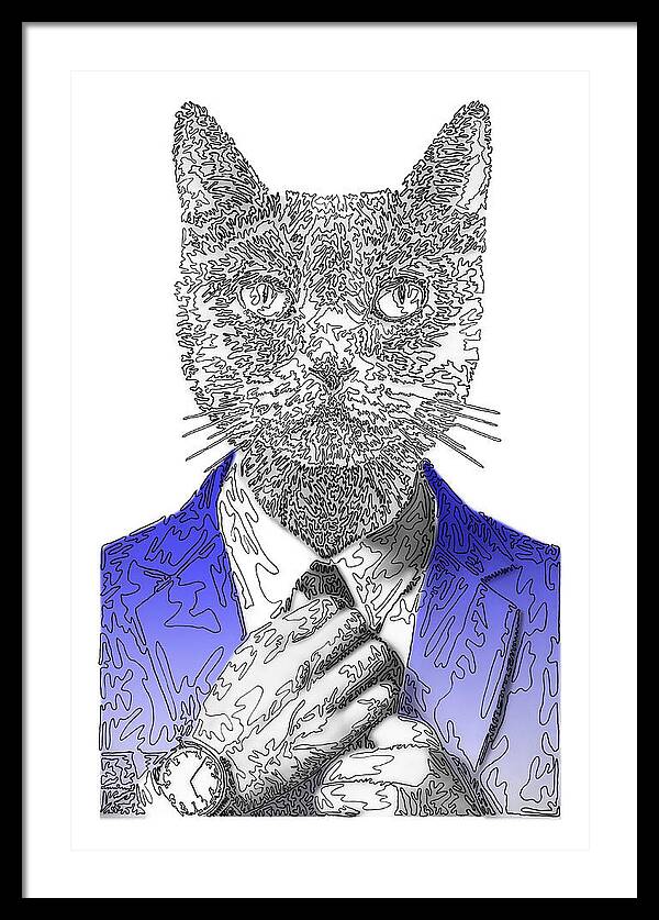 BLUE Cool Cat - Framed Print