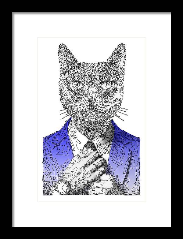 BLUE Cool Cat - Framed Print