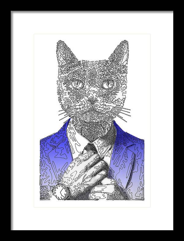 BLUE Cool Cat - Framed Print