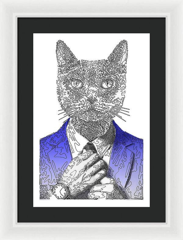 BLUE Cool Cat - Framed Print