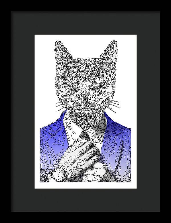 BLUE Cool Cat - Framed Print