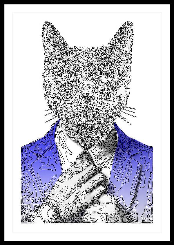 BLUE Cool Cat - Framed Print
