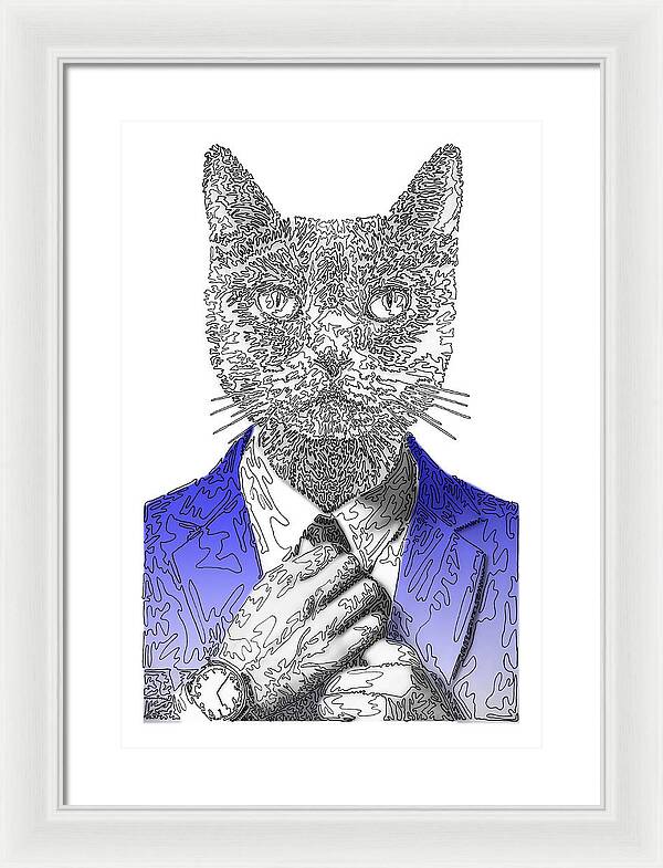 BLUE Cool Cat - Framed Print