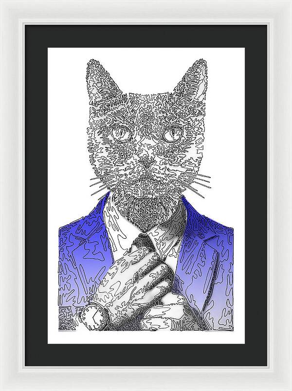BLUE Cool Cat - Framed Print