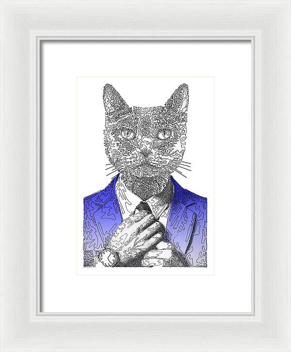 BLUE Cool Cat - Framed Print