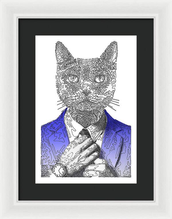 BLUE Cool Cat - Framed Print