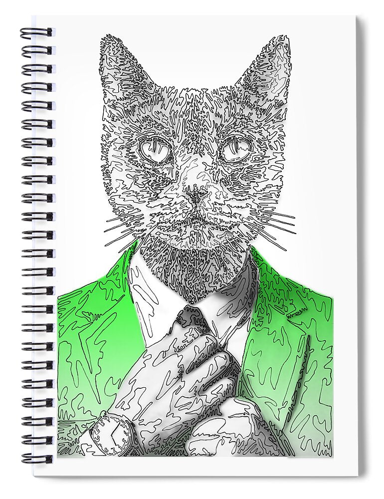 GREEN Cool Cat - Spiral Notebook