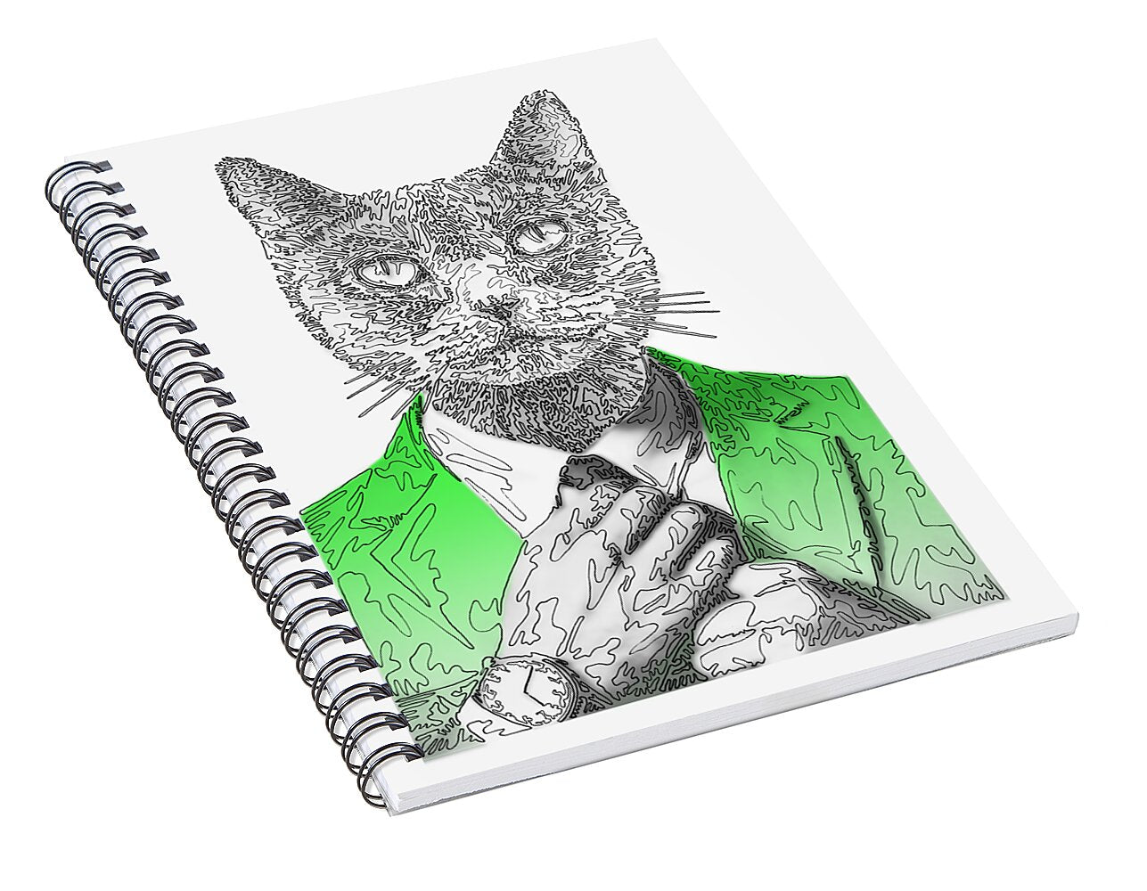 GREEN Cool Cat - Spiral Notebook