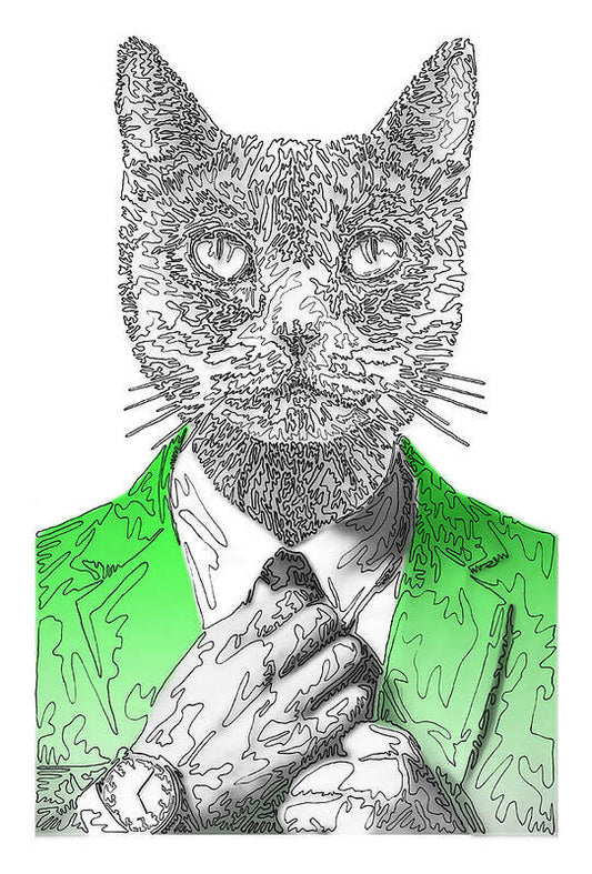 GREEN Cool Cat - Art Print