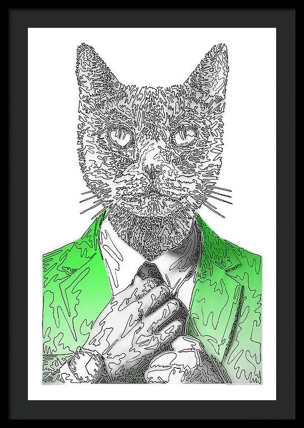 GREEN Cool Cat - Framed Print
