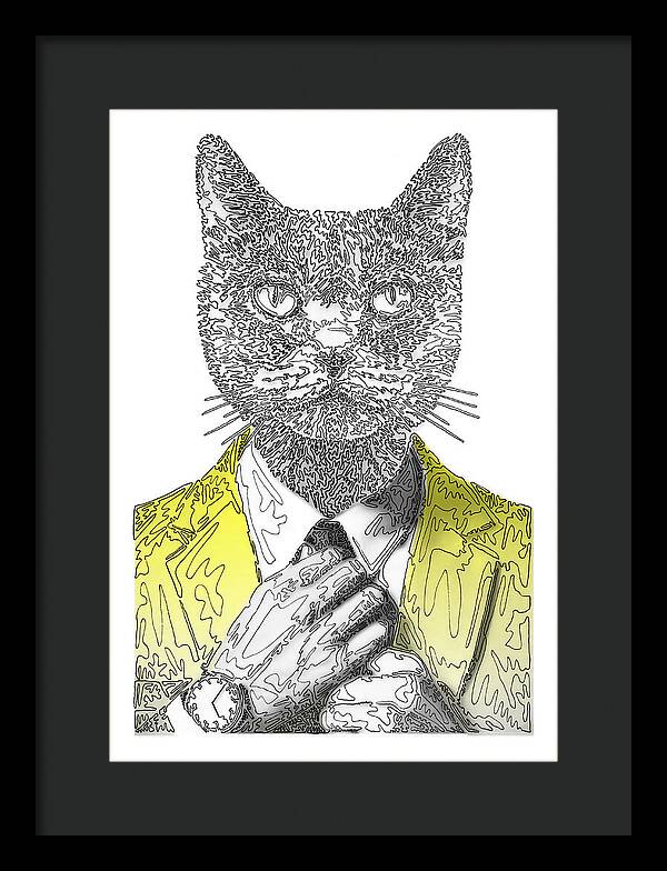 YELLOW Cool Cat - Framed Print